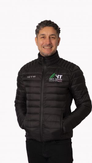 Piumino nero logo Hey Team nuovo